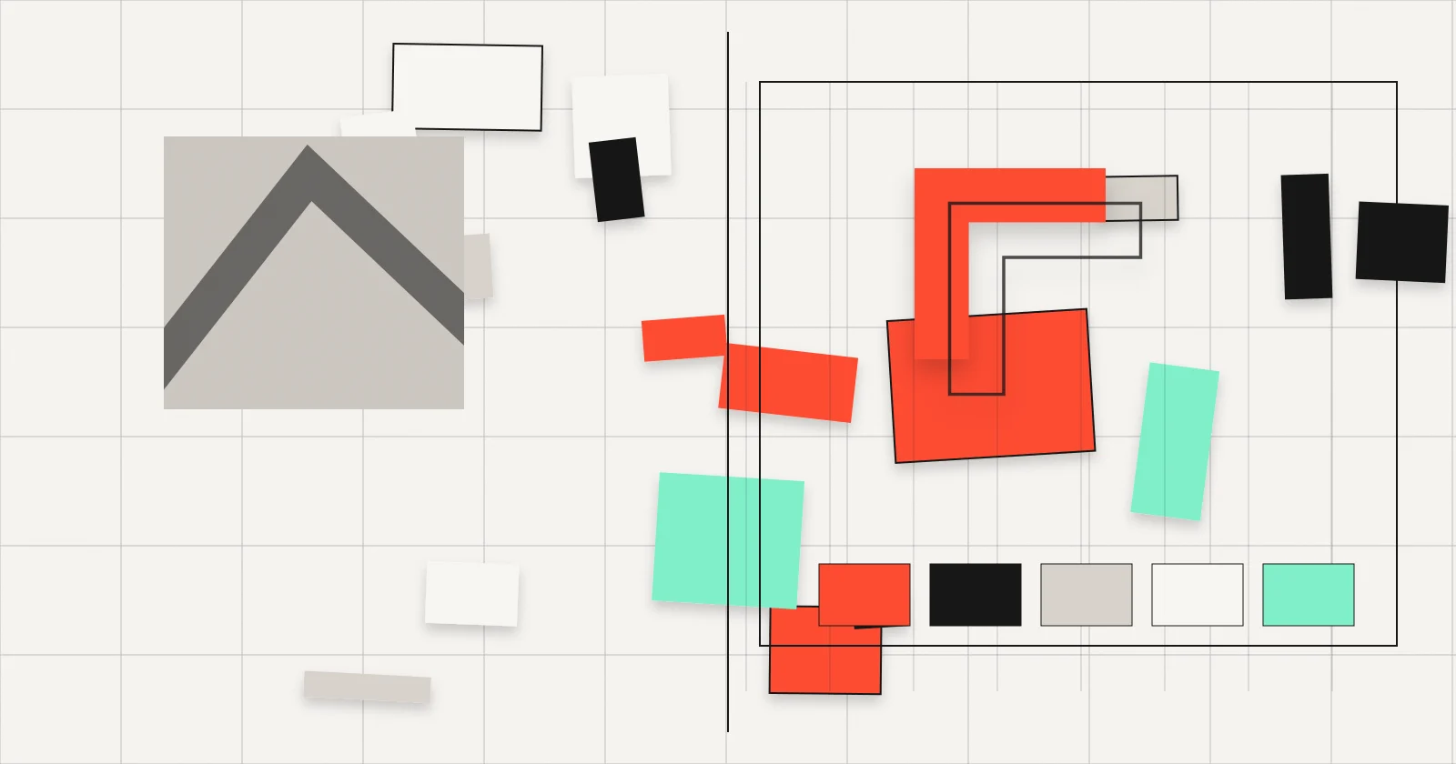 Редакционный коллаж к статье «ИИ в работе дизайн-команды: сравнение подходов» в модульной визуальной системе Yapil